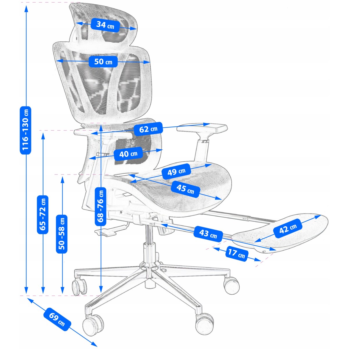 Fotel biurowy ergonomiczny NEOVA czarny z podnóżkiem