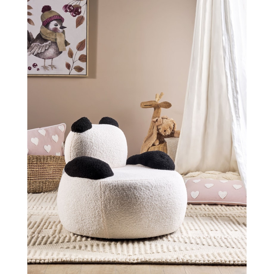Fotel dziecięcy boucle panda biały z czarnym VIBY