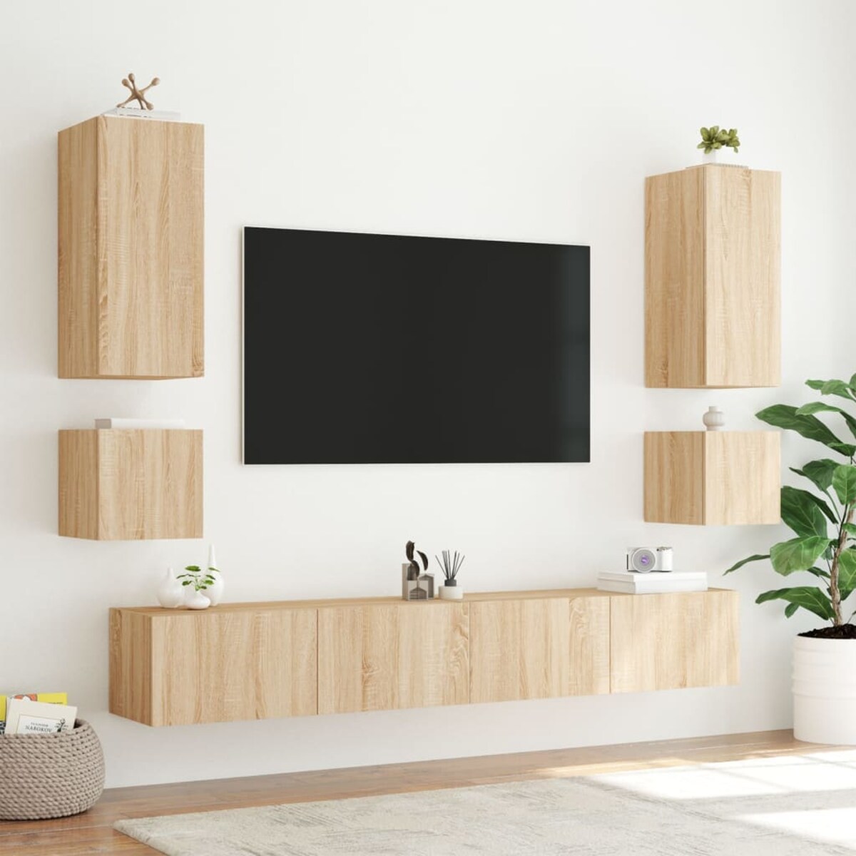 vidaXL Ścienna szafka TV z LED, dąb sonoma, 100x35x41 cm
