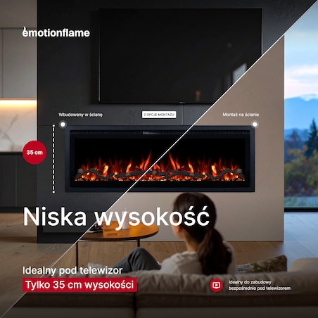 Kominek elektryczny Emotion Flame Regal 126 - ścienny i do zabudowy - 126x35x12 cm - kominek LED z funkcją grzania 900/1800 W
