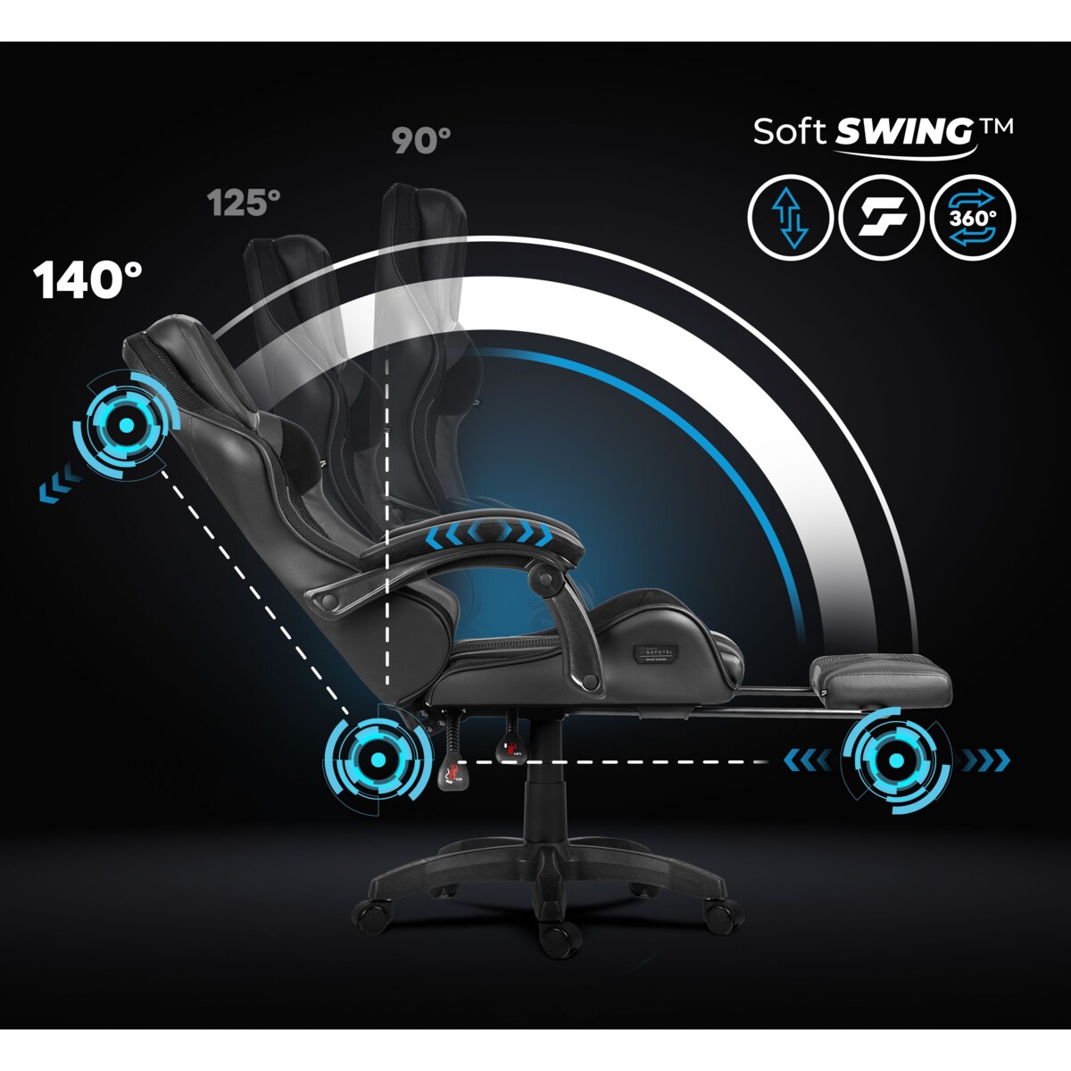 Fotel gamingowy obrotowy dla gracza podnóżek Sofotel Specter czarny