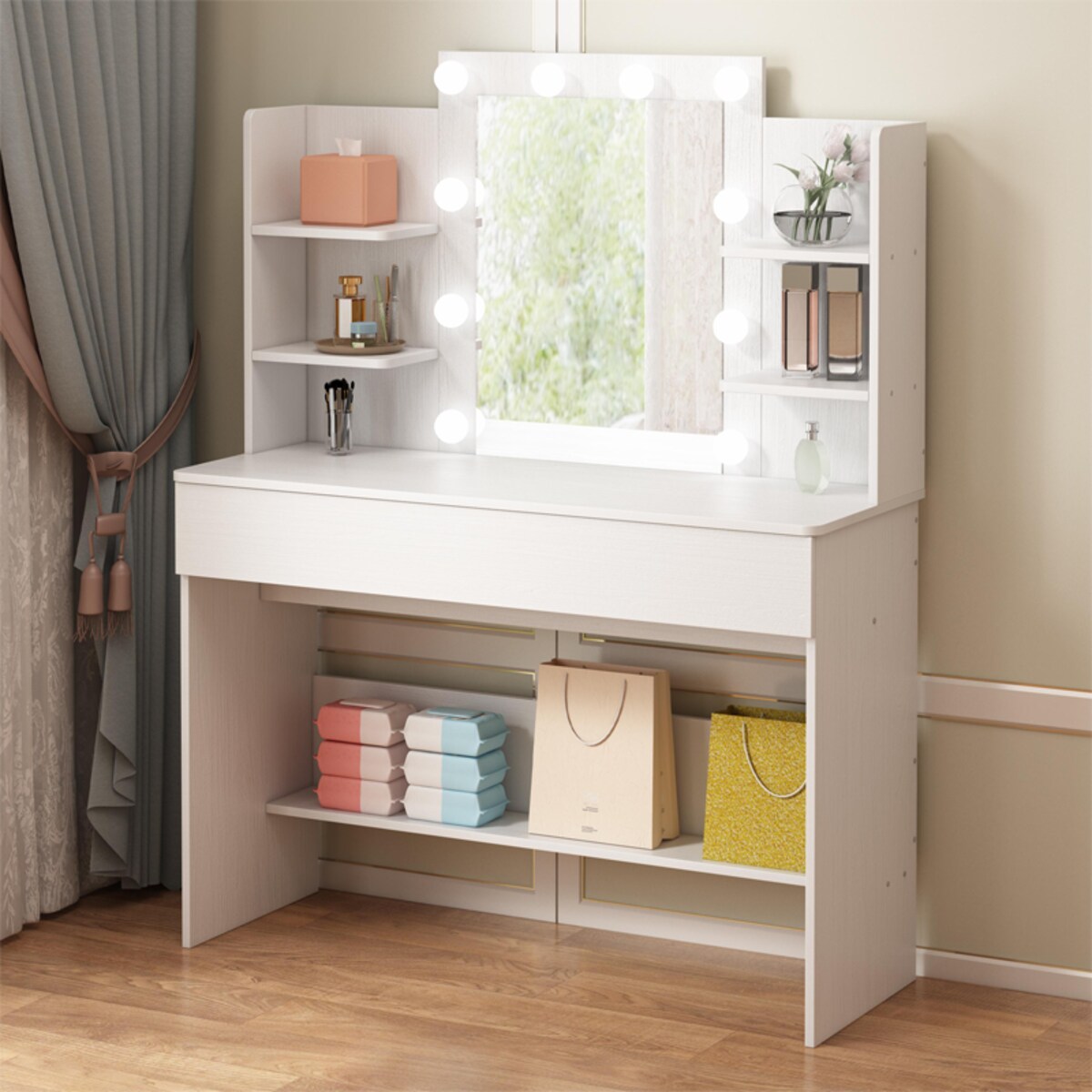 Toaletka kosmetyczna makijażu wizażu z lustrem led nowoczesna loft 110 cm