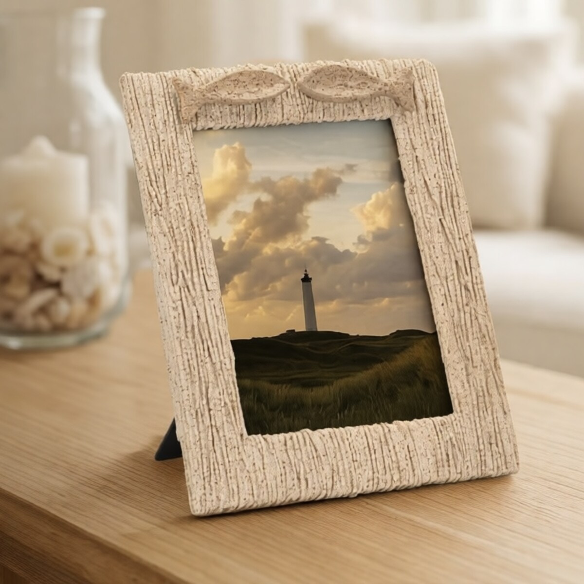 Ramka na zdjęcia Sand, zdjęcie 15 x 20 cm, kolor beżowy, żywica syntetyczna i szkło, rama 21 x 2,8 x 26,5 cm, styl nowoczesny, Mauro Ferretti