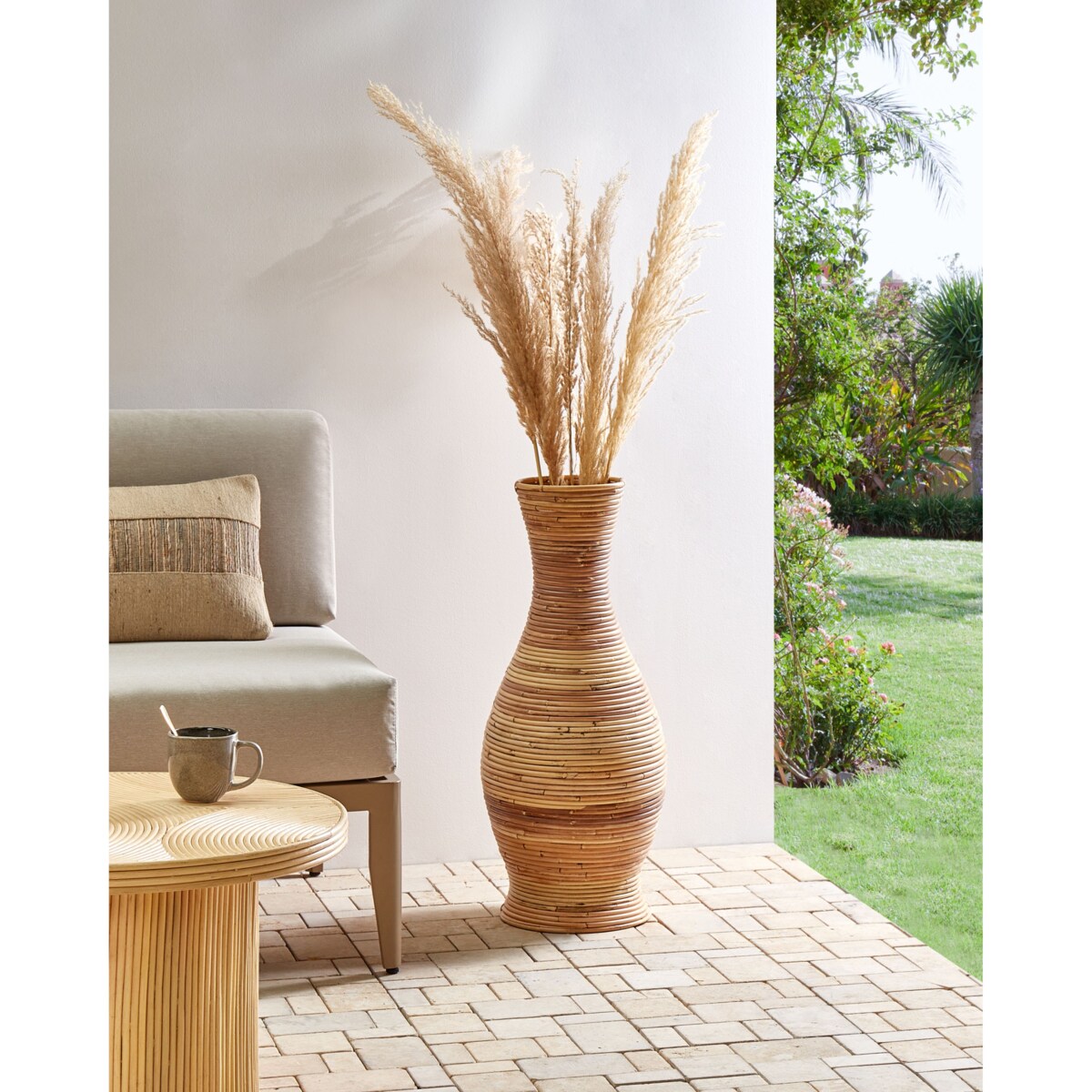 Wazon dekoracyjny TRINISA Rattan 70 cm Naturalny