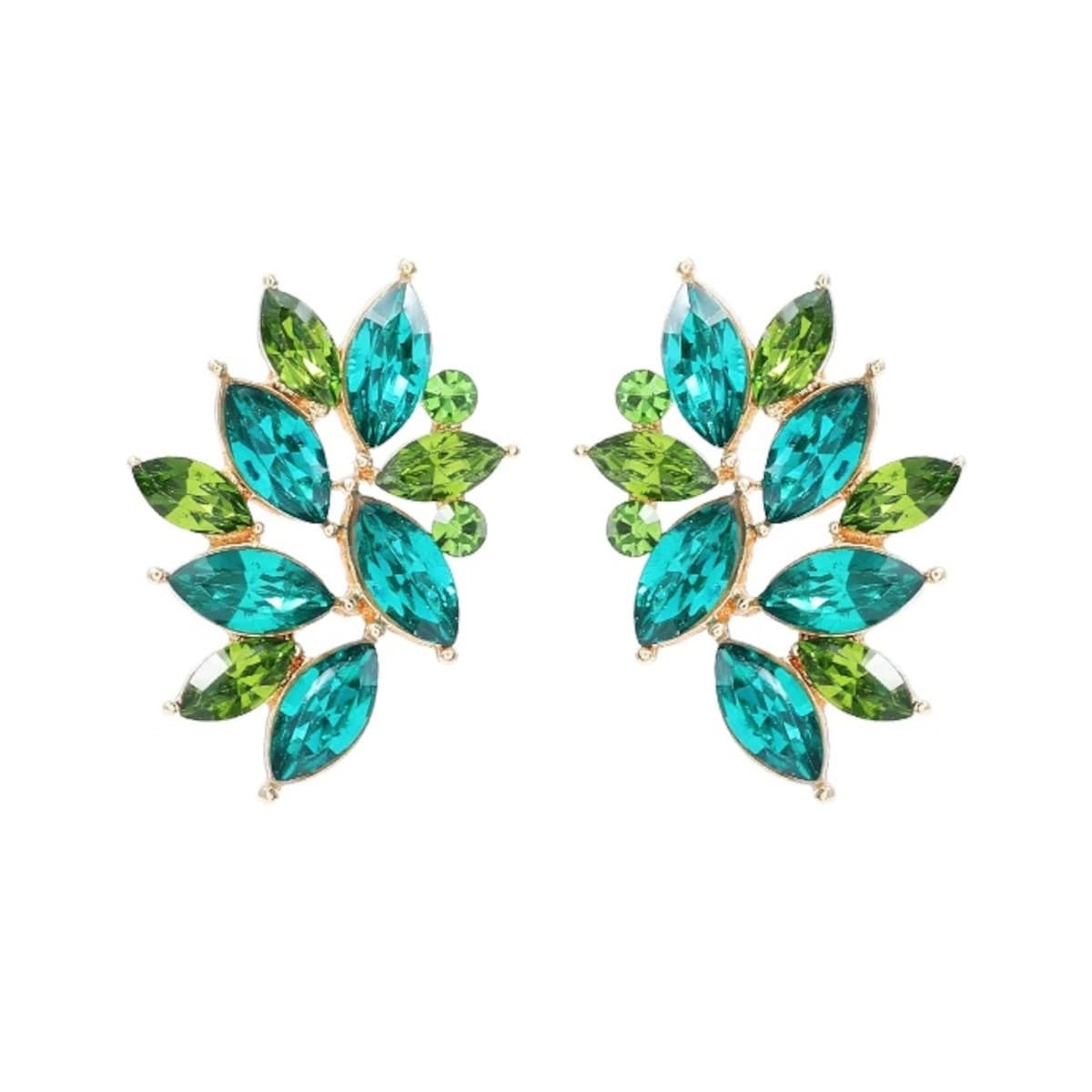 Zielone złote kolczyki sztyfty cyrkonie eleganckie szykowne wyrafinowane