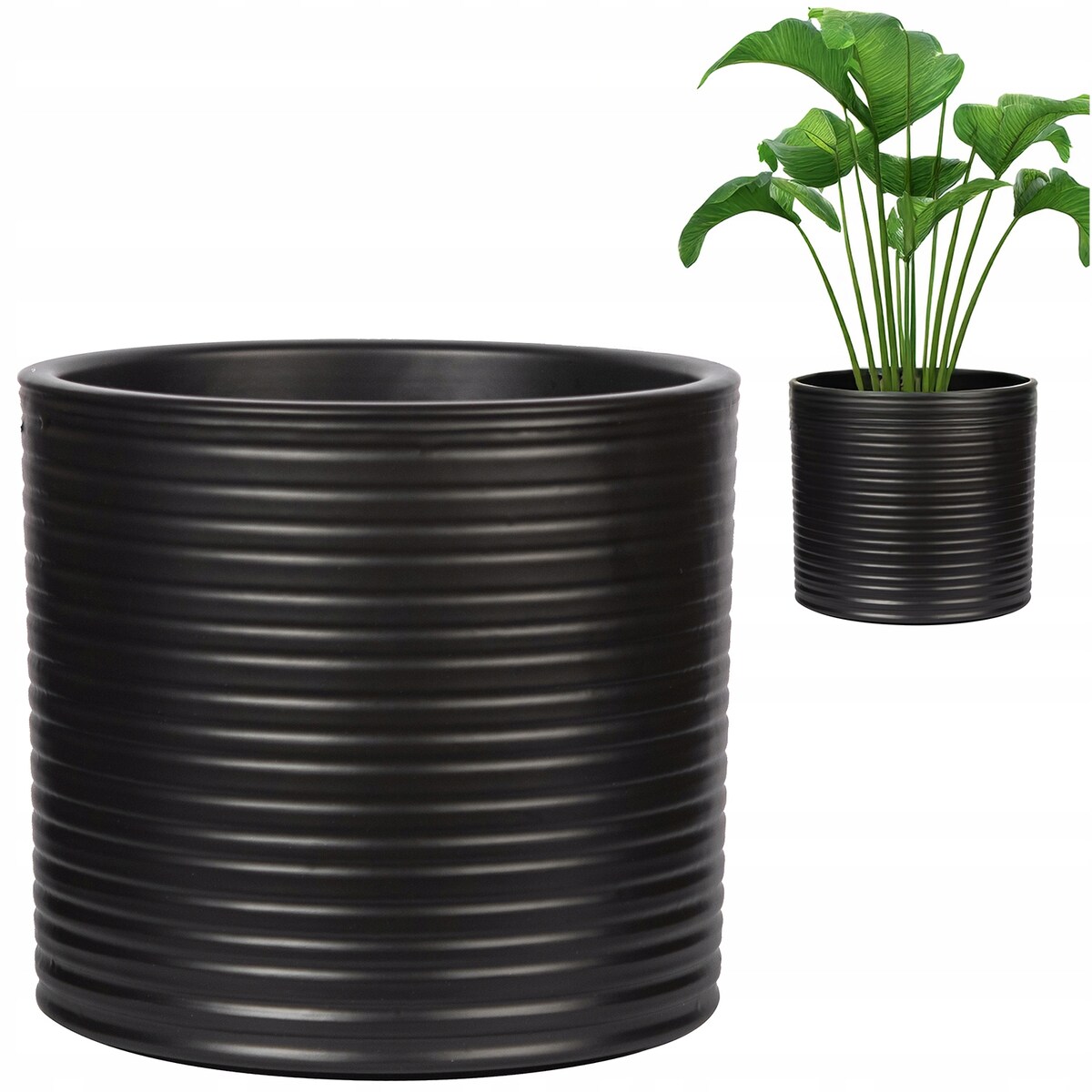 DONICZKA CERAMICZNA CYLINDER CZARNA 17cm matowa na parapet kwiaty do salonu