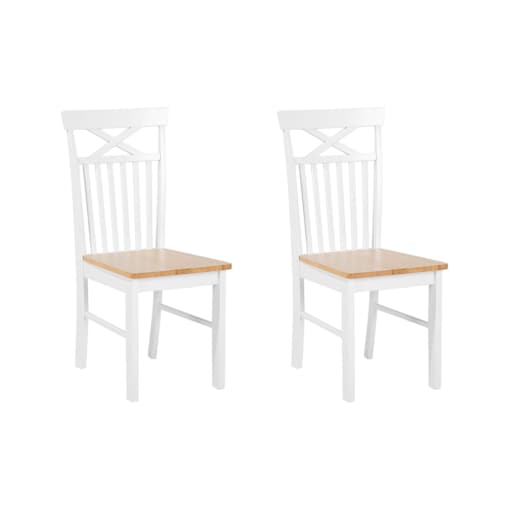 Zestaw 2 krzeseł do jadalni drewniany jasny z białym HOUSTON
