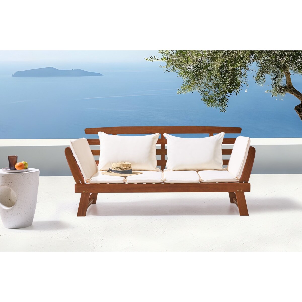 Ławka ogrodowa z poduchą PORTICI 210 cm Drewno Ciemne drewno