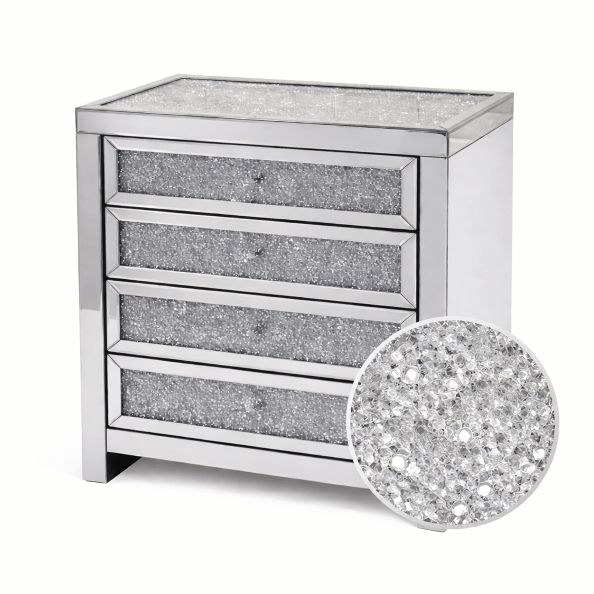 Szklana komoda glamour z kryształkami i szufladami 75x90x45