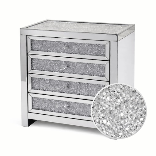 Szklana komoda glamour z kryształkami i szufladami 75x90x45