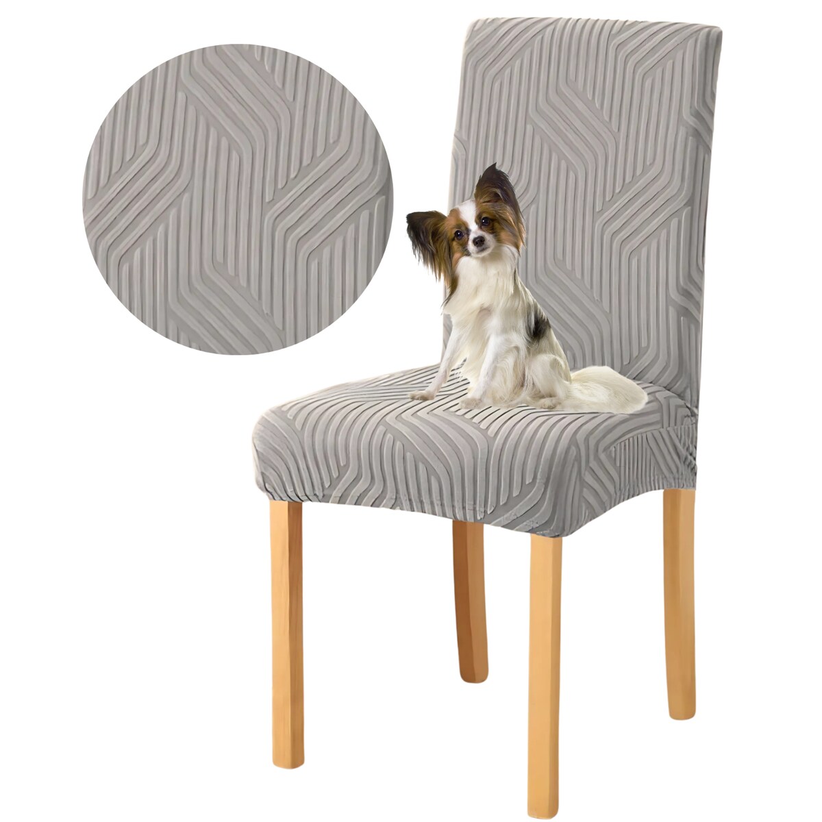 POKROWIEC NA KRZESŁO JASNY SZARY ŻAKARD WARKOCZ [10-Z8-JSZ]