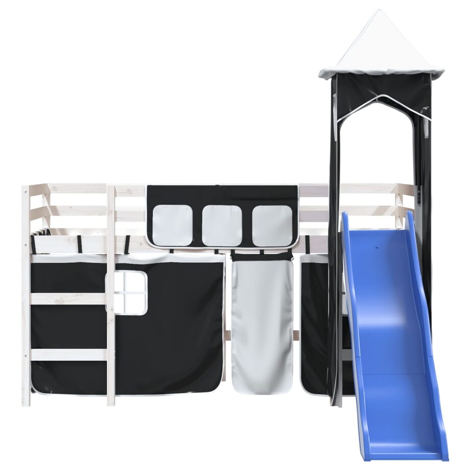 vidaXL Dziecięce łóżko na antresoli, z wieżą, biało-czarne, 90x200 cm