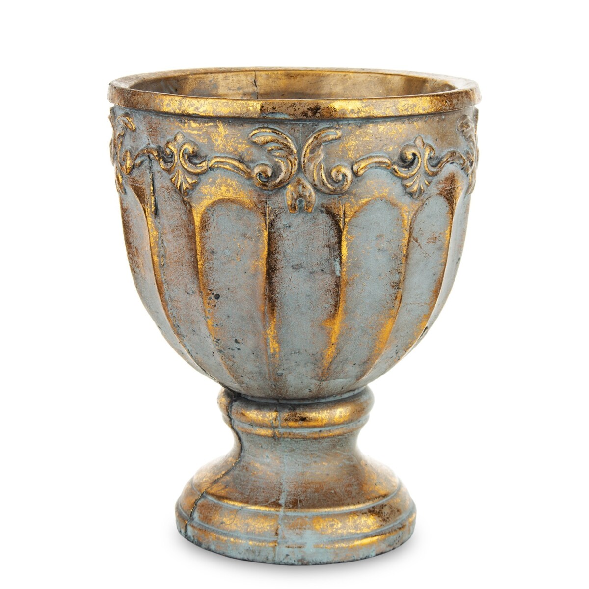 Osłonka cementowa niebiesko-złota 24x19x19 cm na podstawce ROMANA