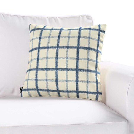 Poszewka Kinga na poduszkę 60x60 niebieska kratka tle ecru