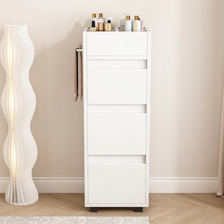 Wąska szafka łazienkowa 90 cm biała stojąca nowoczesna na kosmetyki