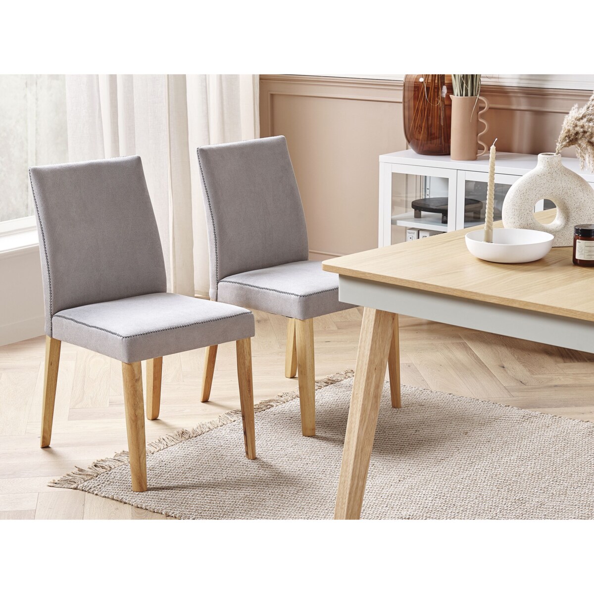 Stół do jadalni 150 x 90 cm jasne drewno z szarym PHOLA