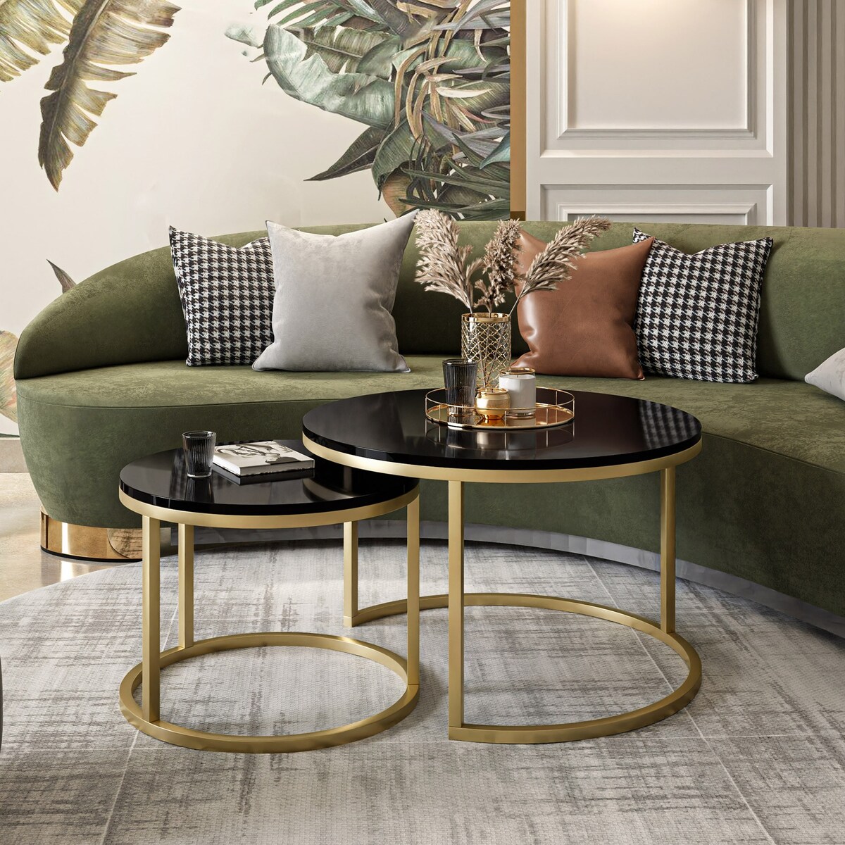 Okrągły stolik kawowy CIRI 2w1 złoty mat czarny połysk