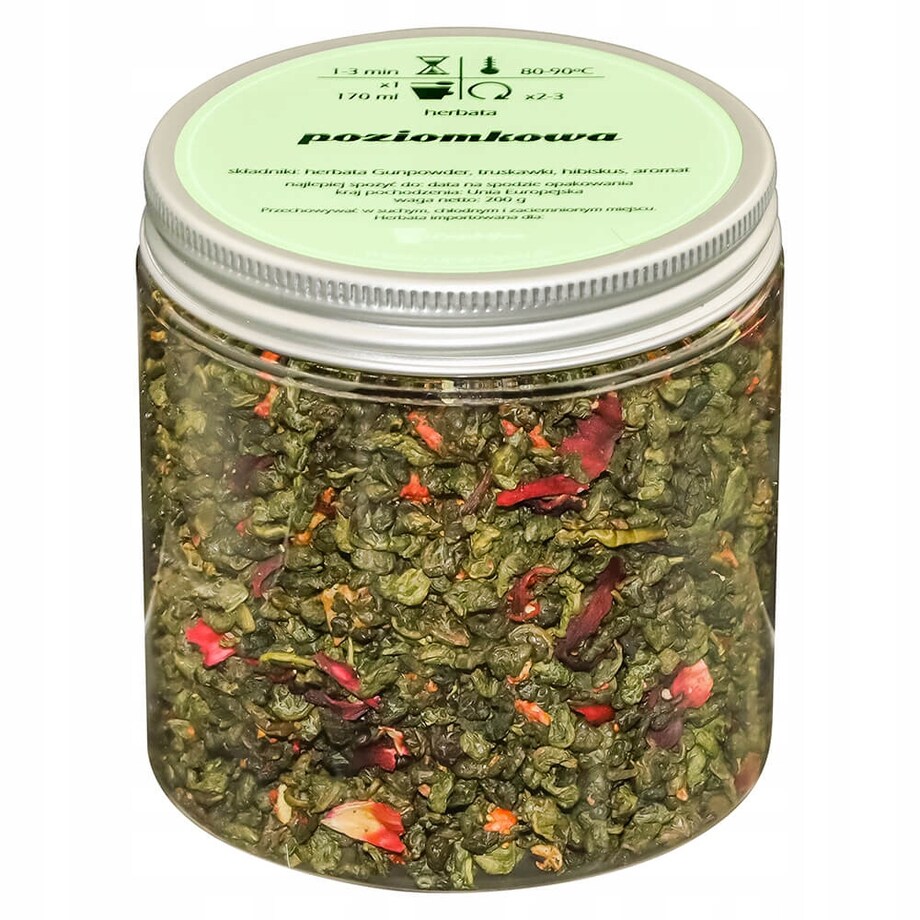 Herbata zielona sypana POZIOMKOWA o smaku mocno poziomkowym PREMIUM Cup&You - herbata liściasta sypana mieszanka napar susz - gotowa na prezent upominek