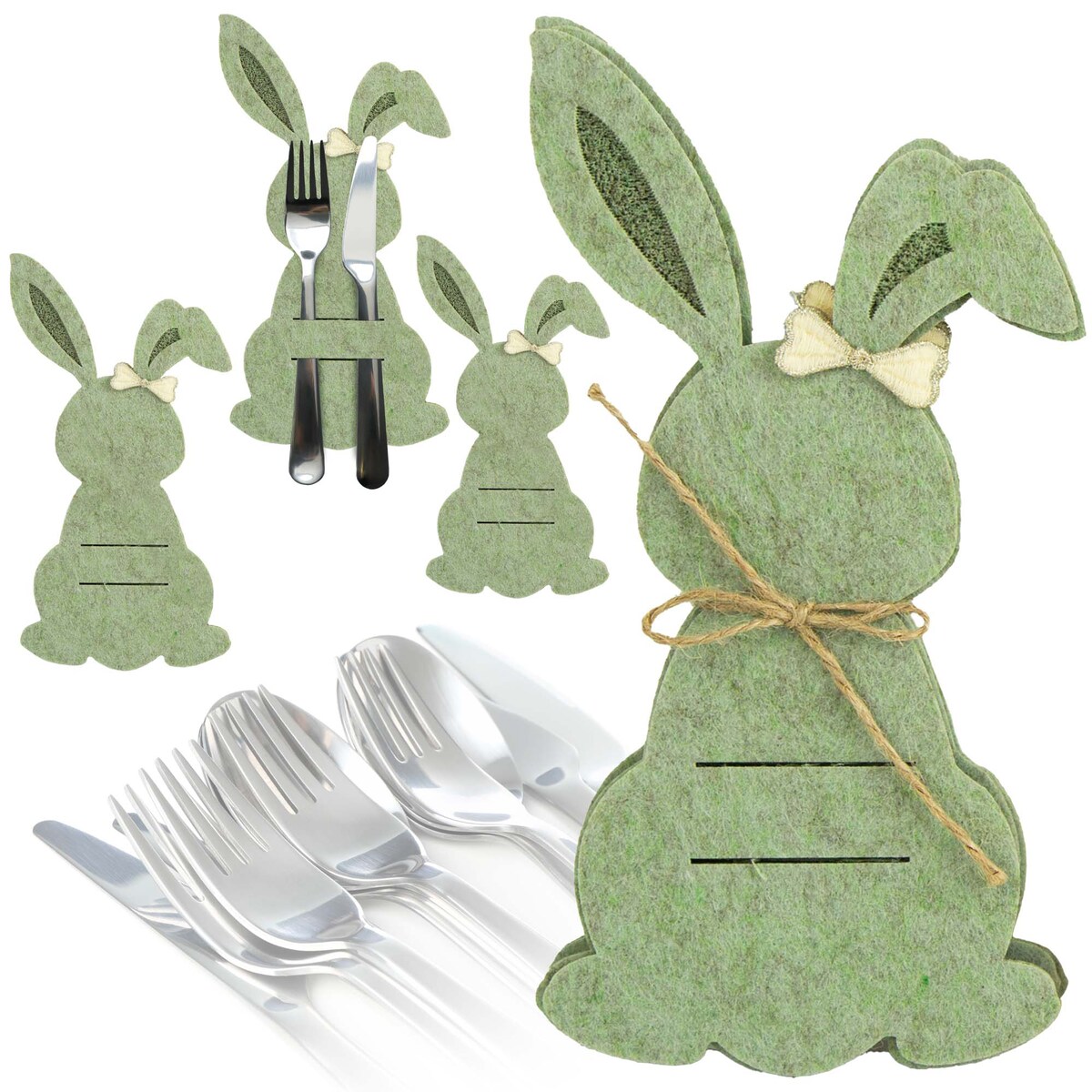 Kieszonka Etui Na Sztućce Wielkanocna Zajączek Filcowa Dekoracyjna Ozdobna Zielona