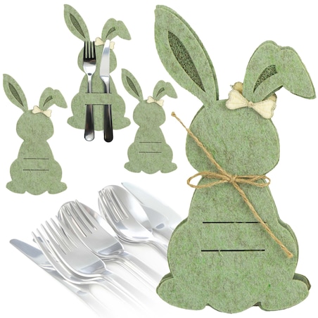 Kieszonka Etui Na Sztućce Wielkanocna Zajączek Filcowa Dekoracyjna Ozdobna Zielona