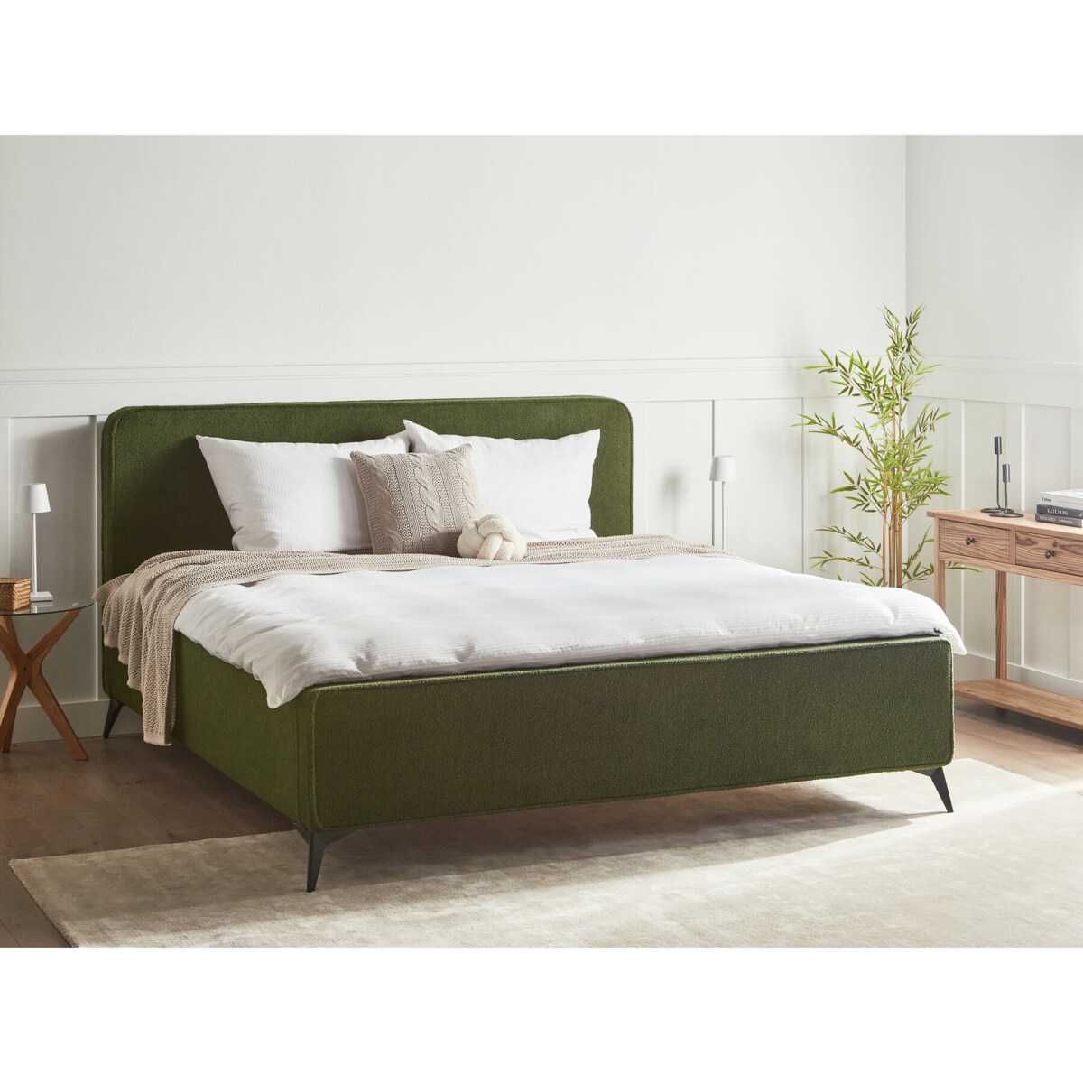 Łóżko Boucle VALOGNES 180 x 200 cm Ciemnozielony