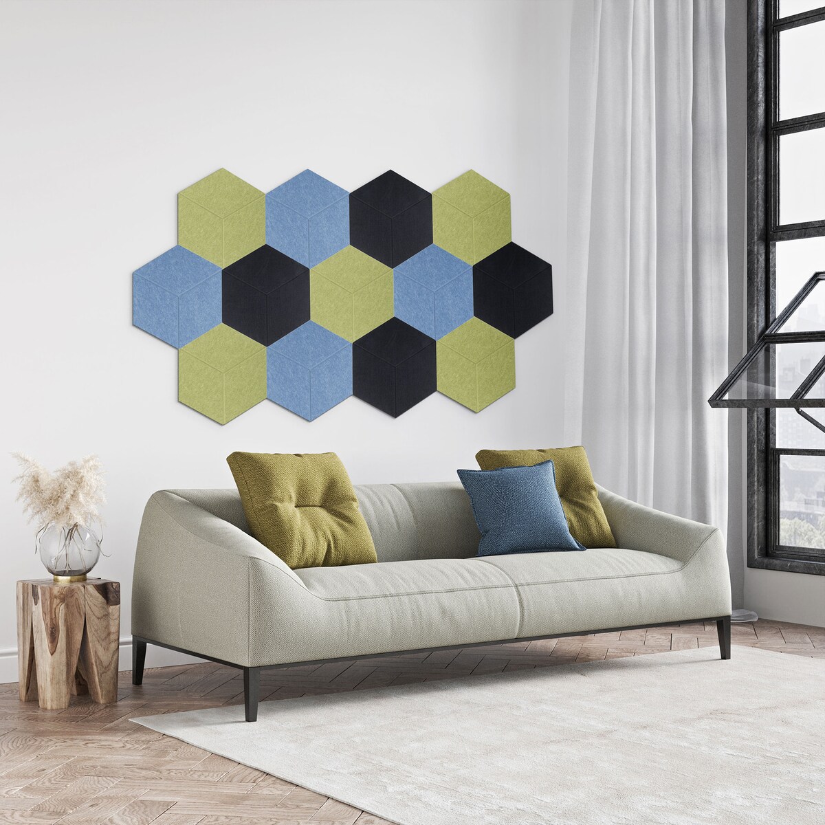 Zestaw 2 szt panel filcowy Felly 40x46 cm płytka heksagon niebieski