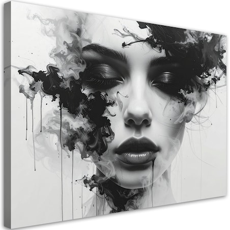 Nowoczesny obraz, Kobieta czarno-biały z efektem dymu 60x40 cm