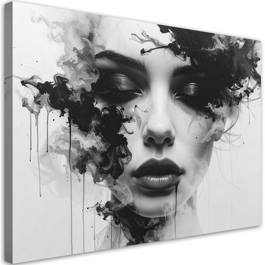 Nowoczesny obraz, Kobieta czarno-biały z efektem dymu 60x40 cm
