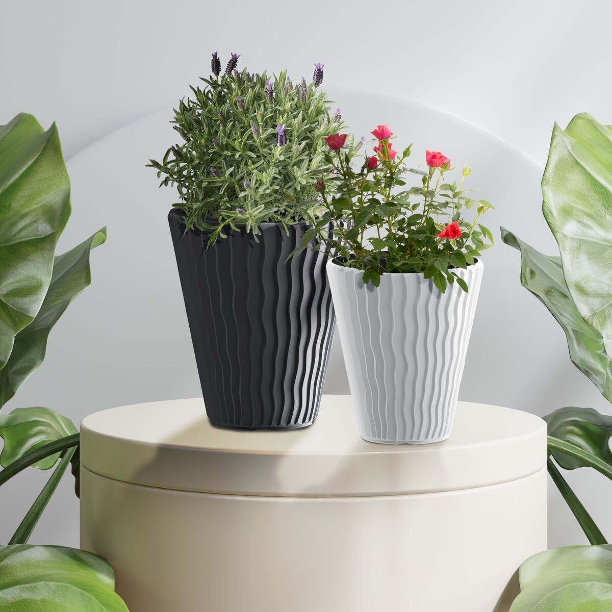 Doniczka Donica Ogrodowa 29,7 Cm Okrągła Na Taras Do Ogrodu Domu Antracytowa