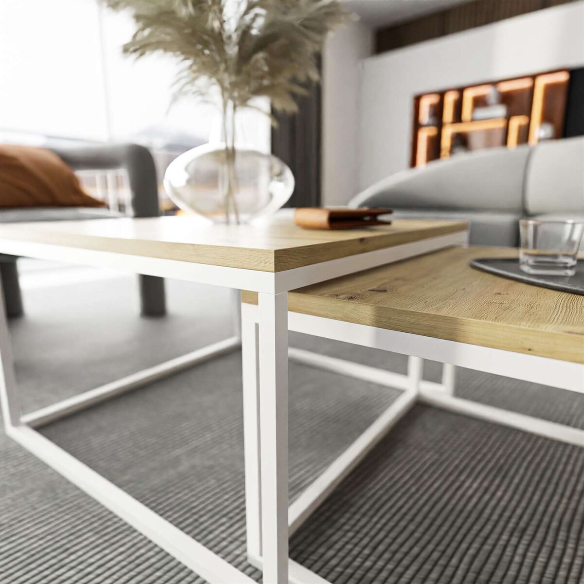 Stolik kawowy ława YOSHI 2w1 biały dąb artisan 36/42 cm