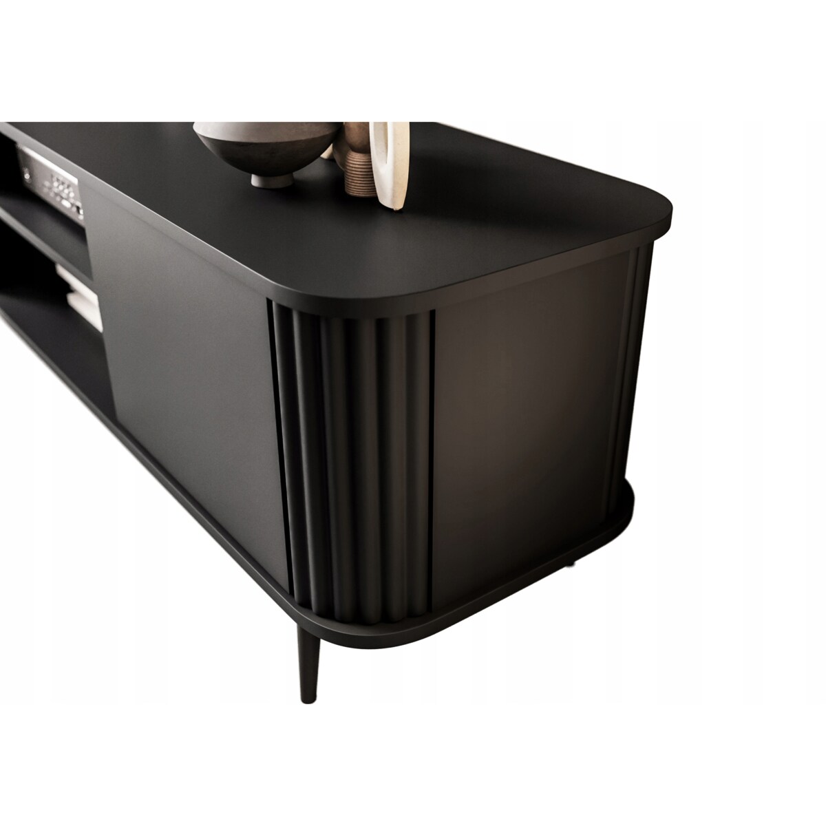 Czarna Komoda Szafka RTV Pod Telewizor Do Salonu Nóżki ASSE 150cm