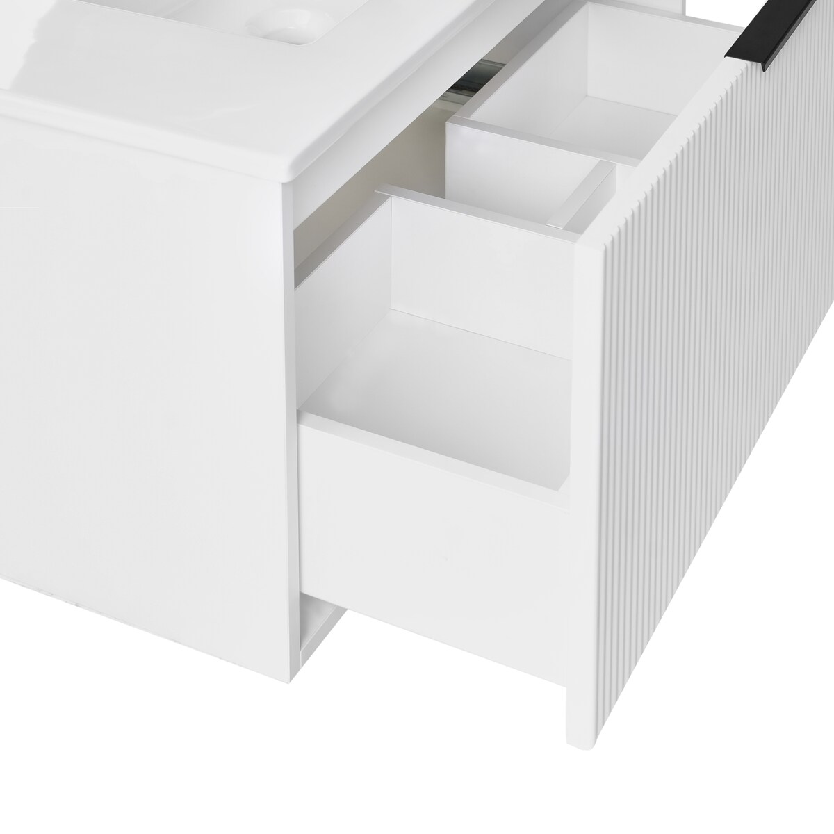 Szafka łazienkowa wisząca z umywalką z czarnym uchwytem TILCARA Biały