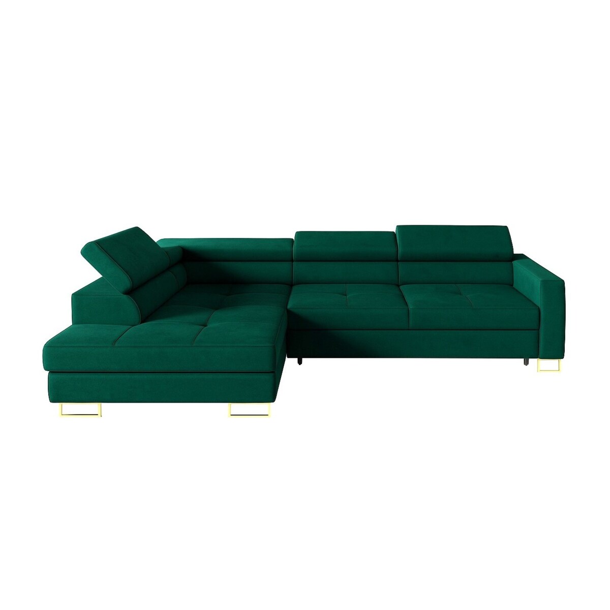 Narożnik rozkładany MERY z regulowanymi zagłówkami na złotych nóżkach lewy