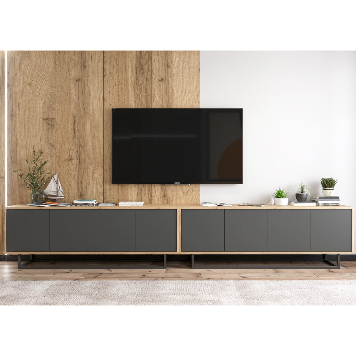 Szafka RTV Loft Komoda RTV Loft Dąb Wotan Grafit MAT 300 cm