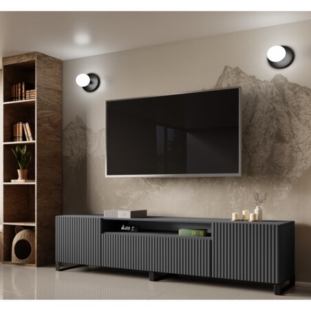 Stojąca szafka RTV NOELI pod telewizor, z ryflowanym frontem - grafitowa