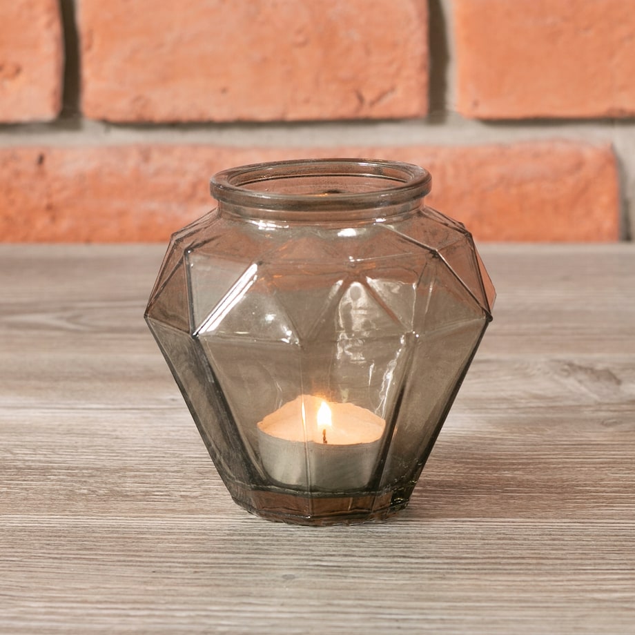 ŚWIECZNIK tealight szklany SZARY wys. 10cm