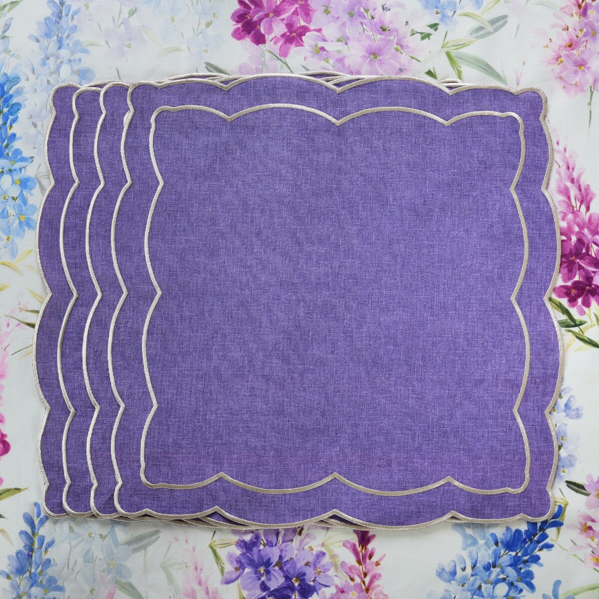 Haftowane serwetki Purple Onde - 4 sztuki