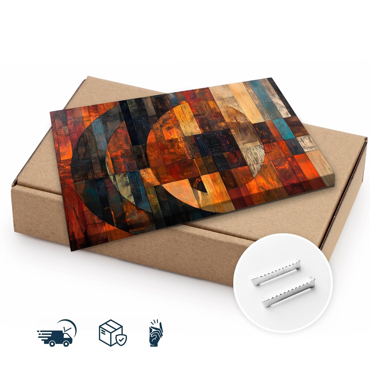 Obraz Na Płótnie Abstrakcja Dekoracyjne Okręgi Imitacja Drewna 70x50cm