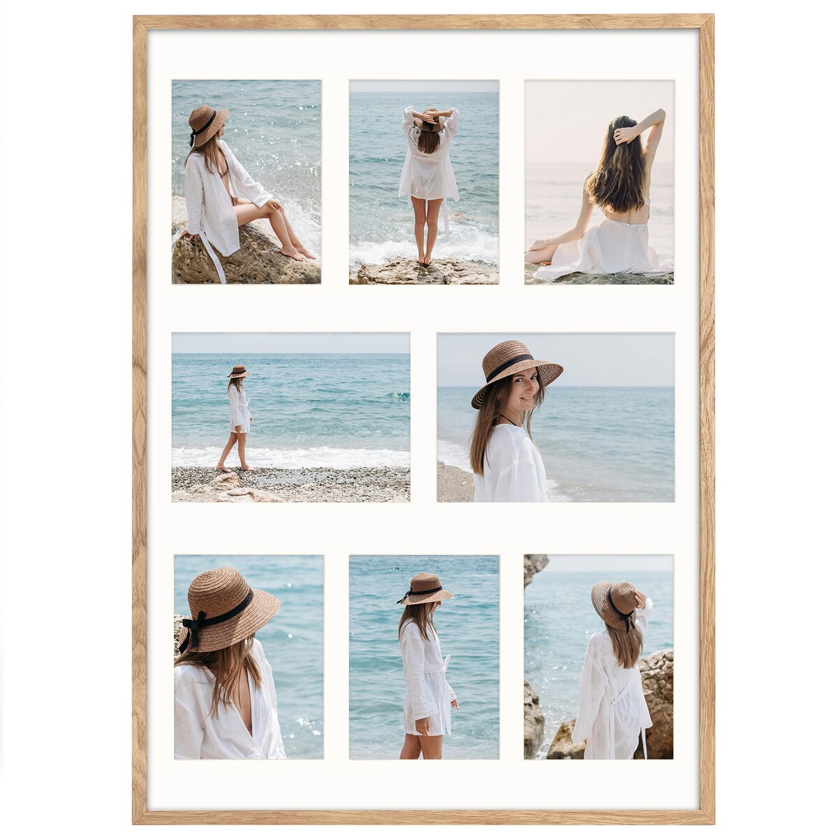 Ramka na zdjęcia 8 zdjęć 13x18 i 15x21 cm rama kolor dębowy foto galeria 50x70 cm FRAMAI®