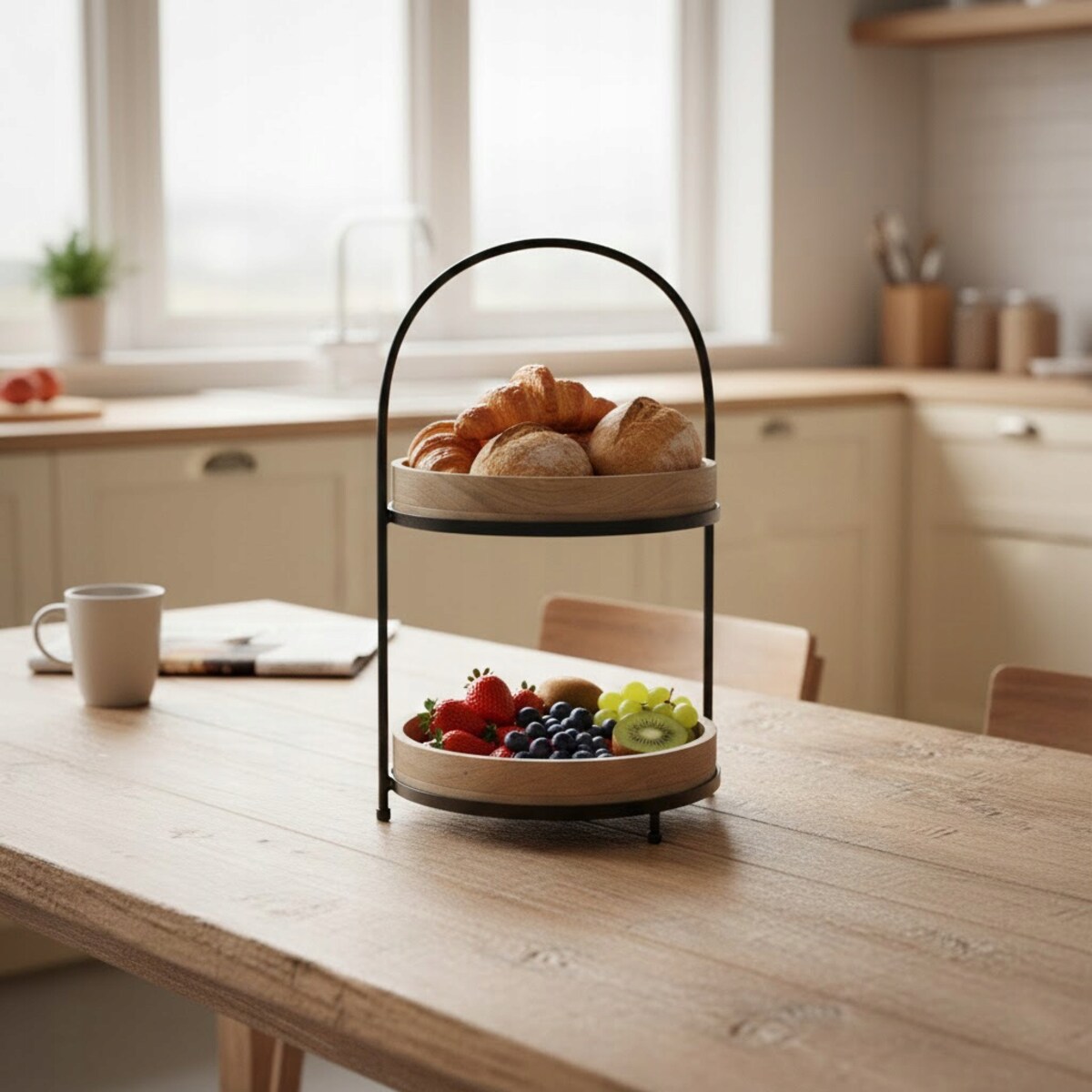 PATERA NA OWOCE 2 PIĘTROWA BABECZKI CIASTO DREWNIANA LOFT OZDOBA DEKORACJA