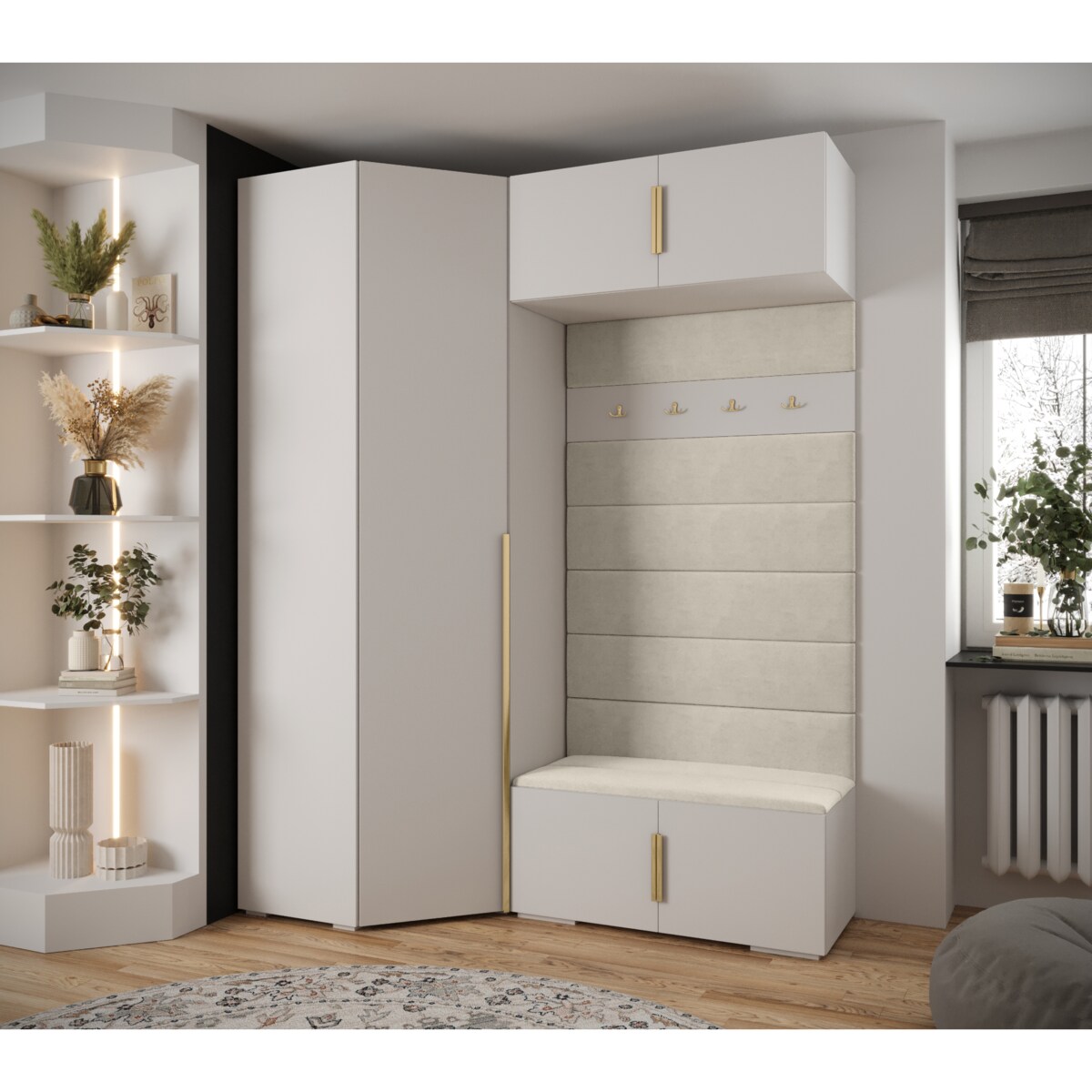 Garderoba do przedpokoju INOVA 1 Z21 biały+złoty+manila02