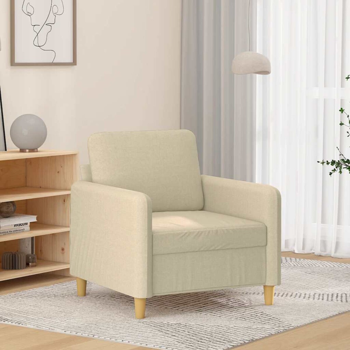 vidaXL Fotel, kremowy, 60 cm, obity tkaniną