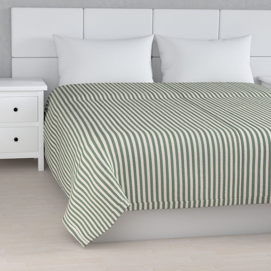 Narzuta pikowana w pasy 260x210 zielono-białe pasy (1,5cm)