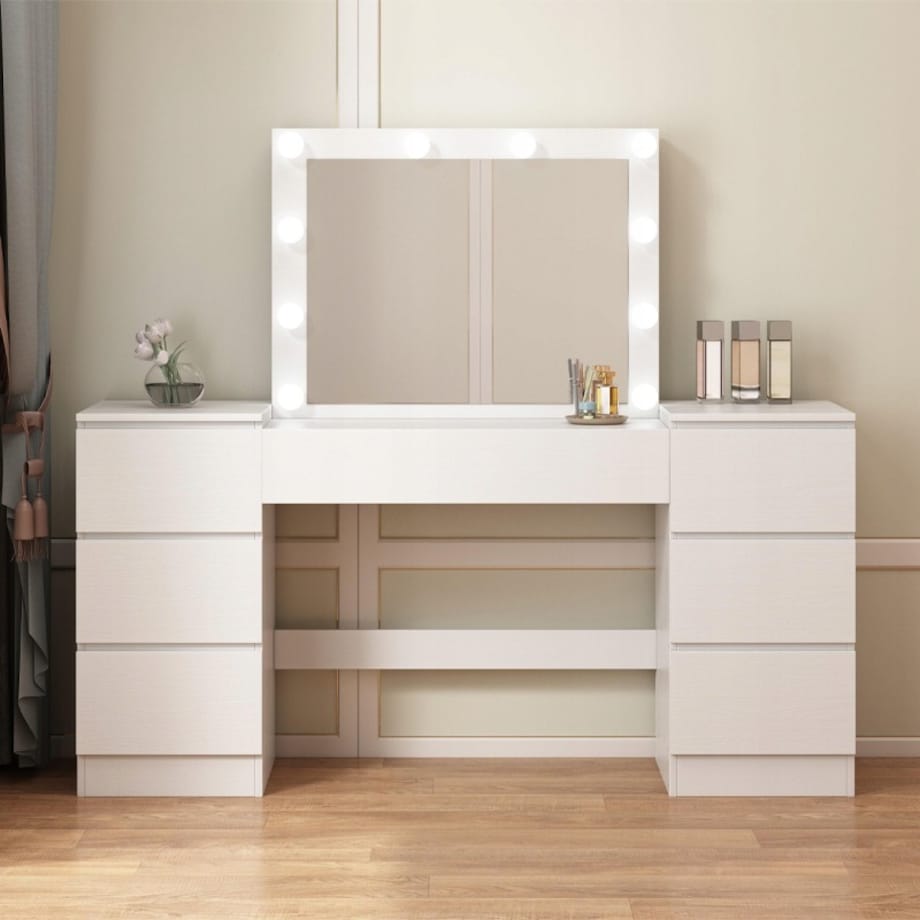 Toaletka z lustrem z szufladami biała do makijażu nowoczesna loft