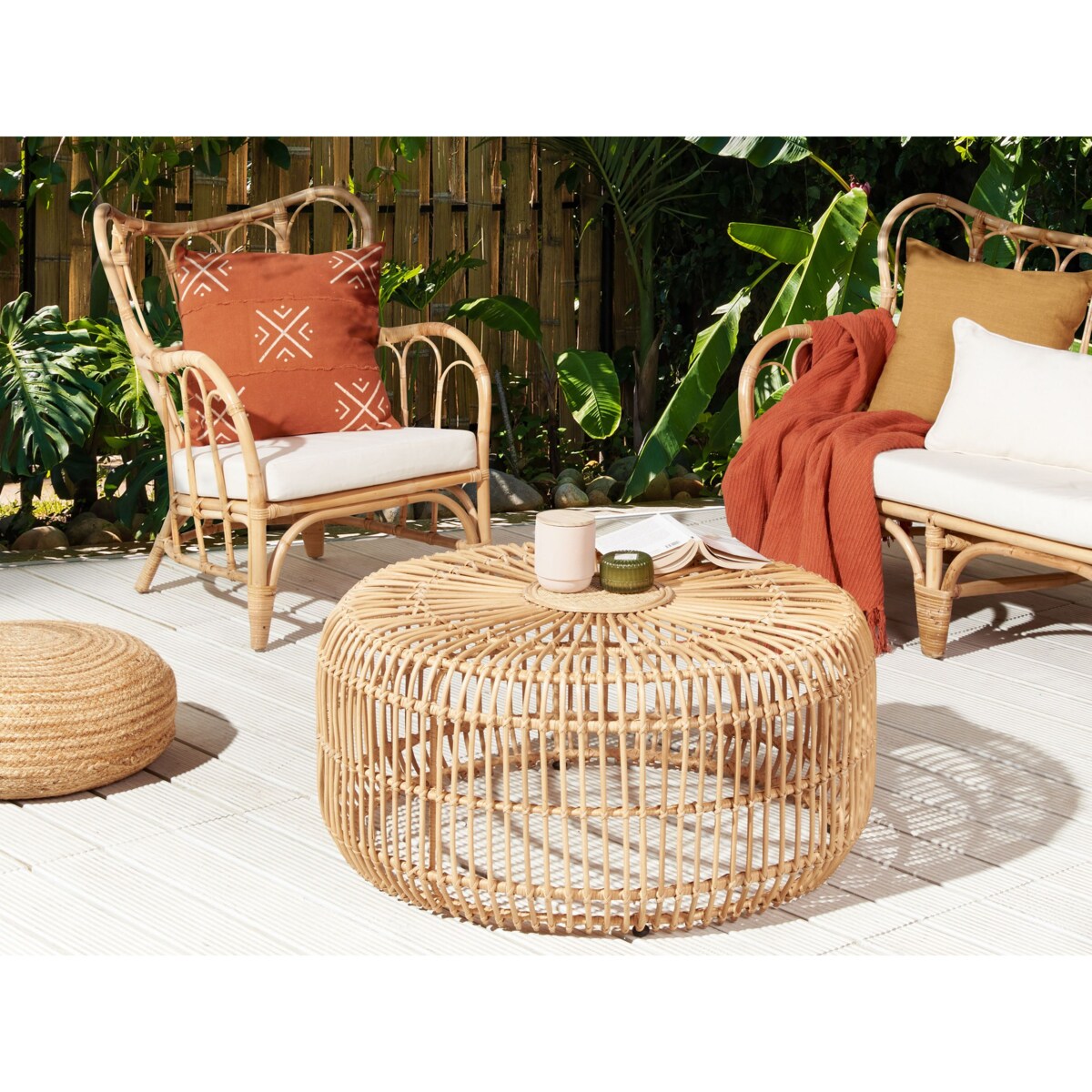 Stolik kawowy ogrodowy RANDAZZO 85 cm 85 cm Rattan Jasnobrązowy