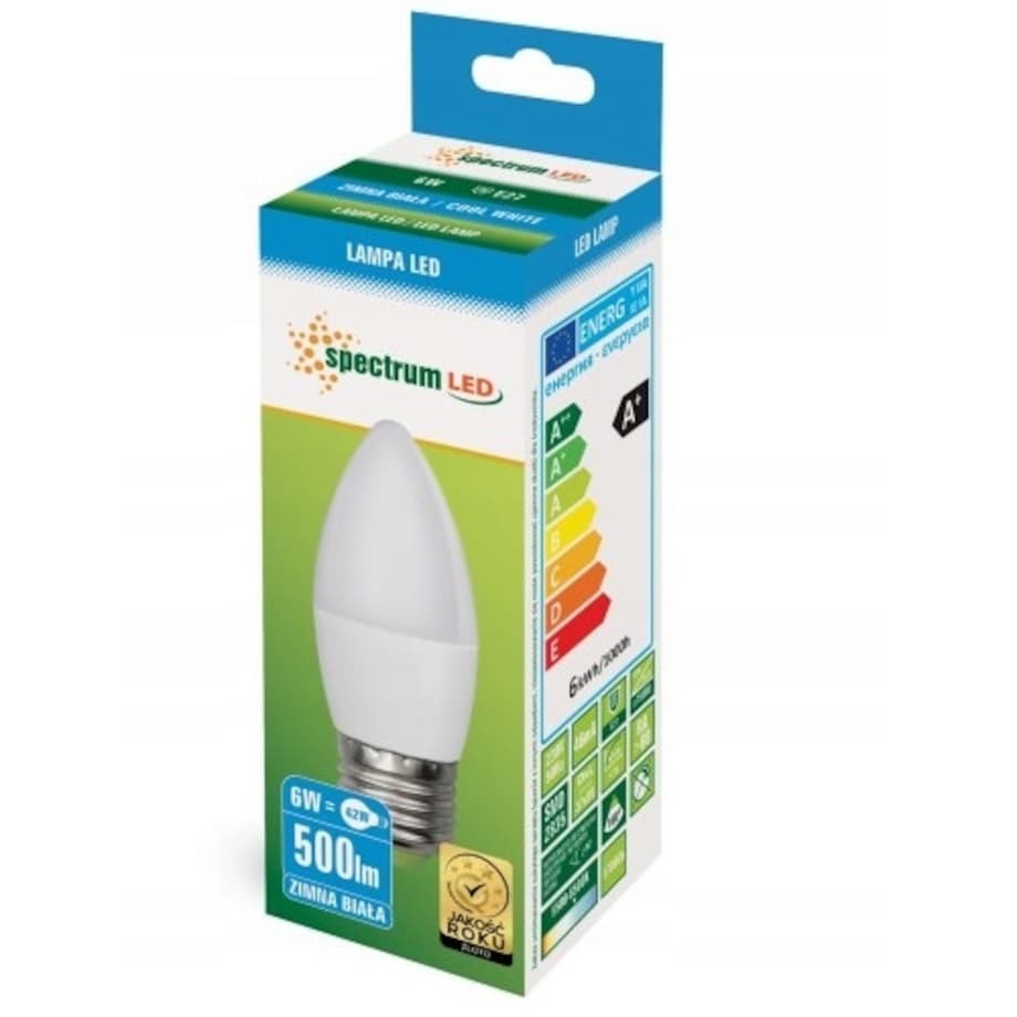 Żarówka Led Światło Zimne E-27 230V 6W Świeczka