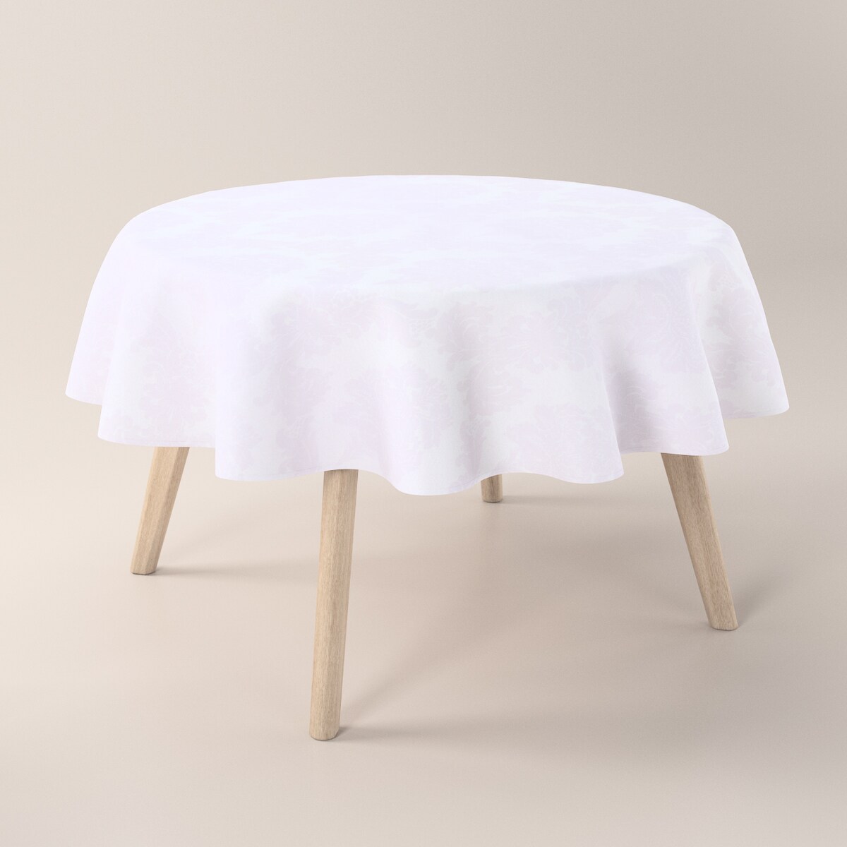 Obrus okrągły 130 x 130 cm liście akantu na białym tle