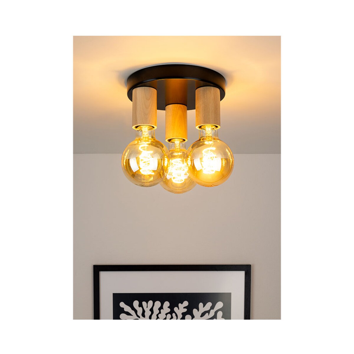 Drewniana Lampa Sufitowa BRITOP Lighting 3xE27 Max.15W LED Naturalna Brzoza FSC z Akcentem Czerni, 1szt.