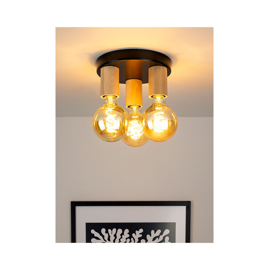 Drewniana Lampa Sufitowa BRITOP Lighting 3xE27 Max.15W LED Naturalna Brzoza FSC z Akcentem Czerni, 1szt.