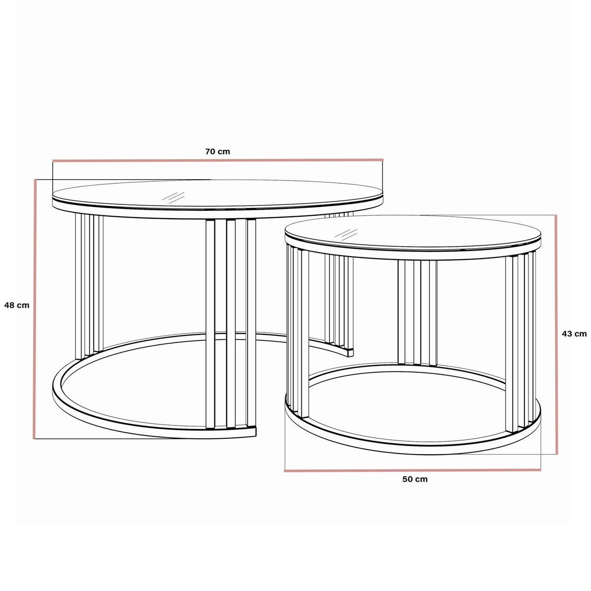 Zestaw stolików kawowych LORI 2w1, miedziana podstawa, czarne szkło